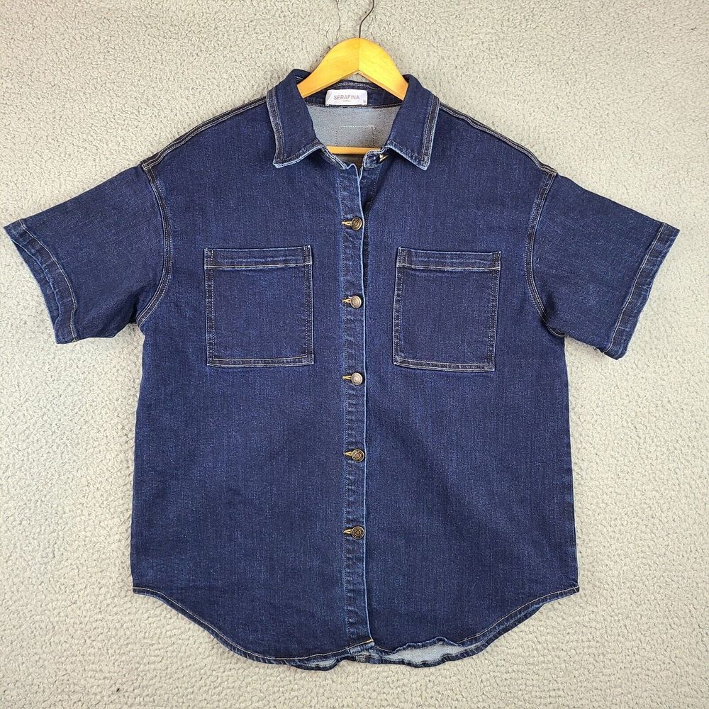 Serafina Denim Ranchers Daughter Shirt Womens Sise 10 Oversized Western Cowgirl